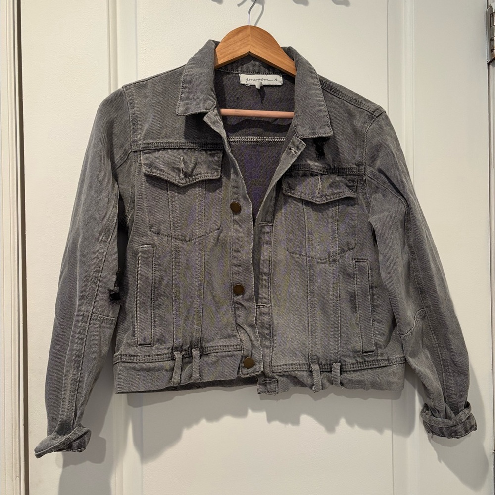 Gray Cropped Denim Jacket